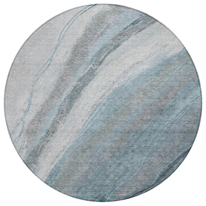 HomeRoots 8' Teal Blue and Gray Round Abstract Rug - Stylish, Washable Area Rug for Indoor & Outdoor Spaces 629897