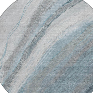 HomeRoots 8' Teal Blue and Gray Round Abstract Rug - Stylish, Washable Area Rug for Indoor & Outdoor Spaces 629897