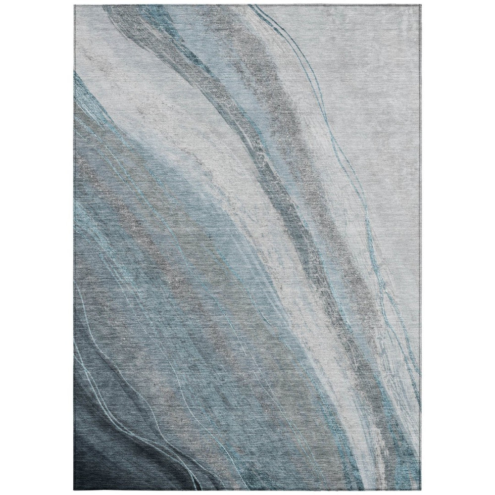 HomeRoots 8' X 10' Teal Blue and Gray Abstract Indoor-Outdoor Area Rug – Washable, Durable, Stylish Décor! 629898