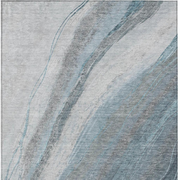HomeRoots 9' X 12' Teal Blue & Gray Abstract Washable Area Rug – Modern, Durable for Indoor & Outdoor Use! 629899