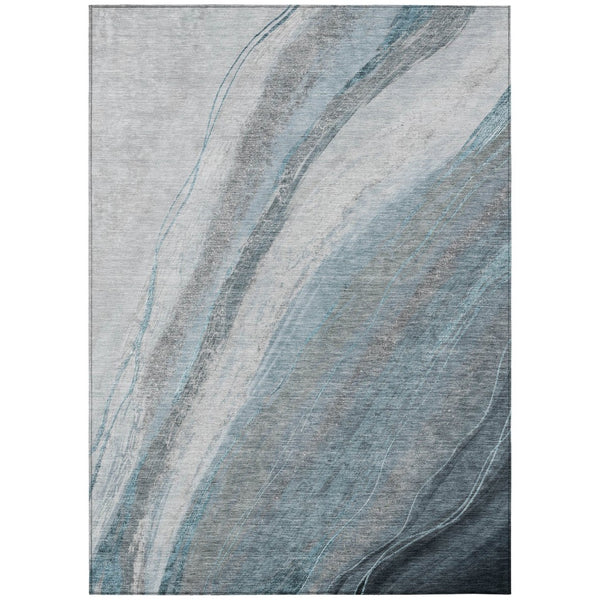 HomeRoots 9' X 12' Teal Blue & Gray Abstract Washable Area Rug – Modern, Durable for Indoor & Outdoor Use! 629899