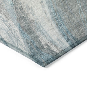 HomeRoots 9' X 12' Teal Blue & Gray Abstract Washable Area Rug – Modern, Durable for Indoor & Outdoor Use! 629899