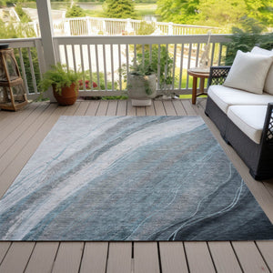 HomeRoots 9' X 12' Teal Blue & Gray Abstract Washable Area Rug – Modern, Durable for Indoor & Outdoor Use! 629899