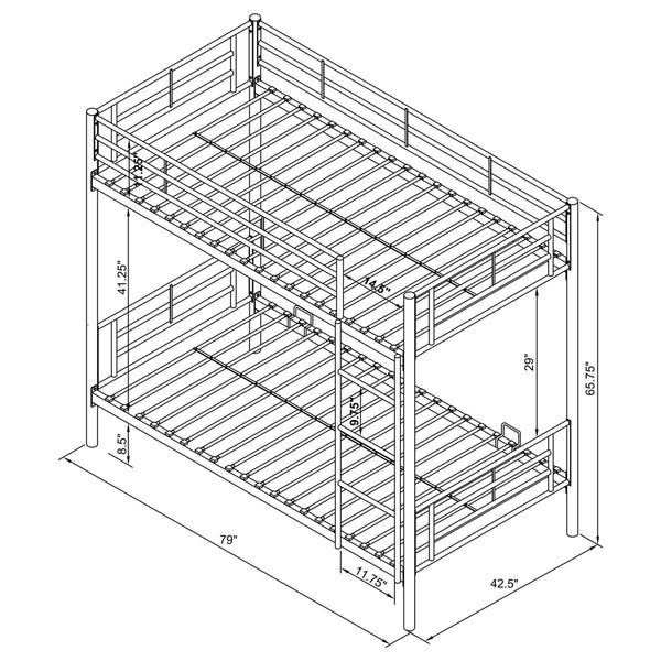 English Elm Marin Sleek Twin over Twin Bunk Bed in Industrial Silver or Black Metal — Durable, Space-Saving Design B062P340736