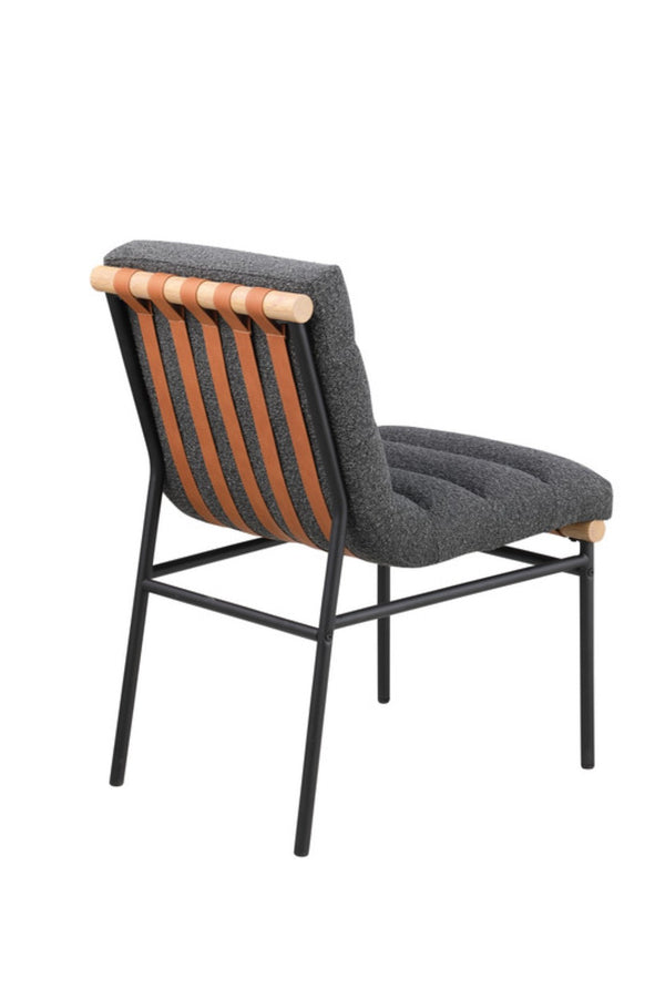 English Elm Liana Boucle Upholstered Dining Chairs Set of 2 with Cognac Leather Accents Iron Legs Dark Gray B2749P413190