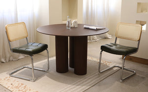 English Elm Dining Chairs Set of 4 Velvet Seat Woven Rattan Back Chrome Cantilever Frame Dark Green W2105S00002