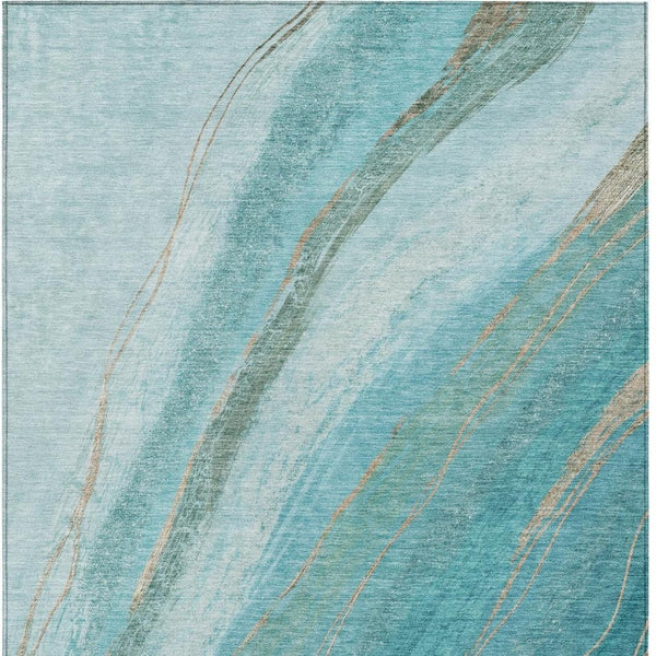 HomeRoots 5' Turquoise and Taupe Abstract Area Rug - Stylish, Washable Outdoor/Indoor Rug for High Traffic Areas 629902
