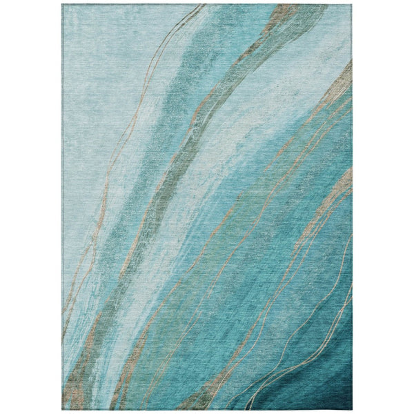 HomeRoots 5' Turquoise and Taupe Abstract Area Rug - Stylish, Washable Outdoor/Indoor Rug for High Traffic Areas 629902