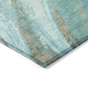 HomeRoots 5' Turquoise and Taupe Abstract Area Rug - Stylish, Washable Outdoor/Indoor Rug for High Traffic Areas 629902