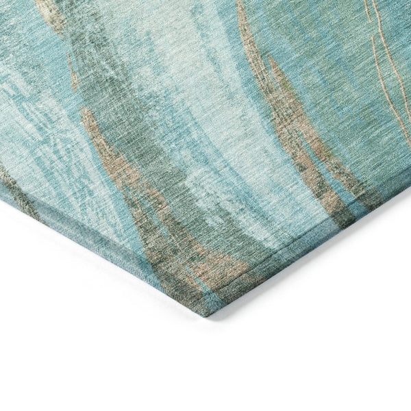 HomeRoots 5' Turquoise and Taupe Abstract Area Rug - Stylish, Washable Outdoor/Indoor Rug for High Traffic Areas 629902