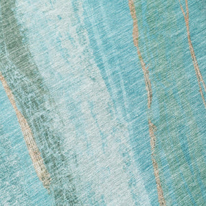 HomeRoots 8' Turquoise & Taupe Abstract Round Area Rug – Washable, Durable, Indoor/Outdoor Versatile Accent Piece 629903