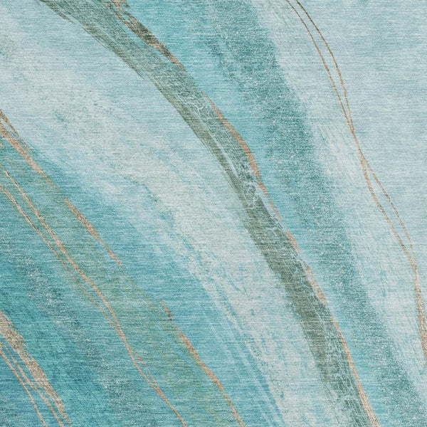 HomeRoots 10' Turquoise & Taupe Abstract Area Rug - Washable, Durable, Indoor-Outdoor Style for Any Space! 629906
