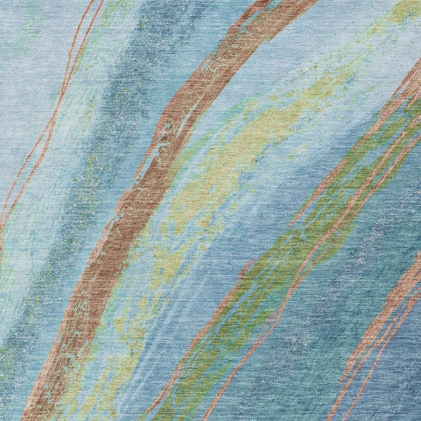 HomeRoots 5' X 8' Stylish Blue Copper Green Abstract Washable Area Rug for Indoor Outdoor Versatile Use 629908