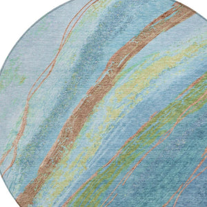 HomeRoots 8' Vibrant Blue Copper Green Round Abstract Rug - Stylish, Washable & Durable for Indoor/Outdoor Use 629909