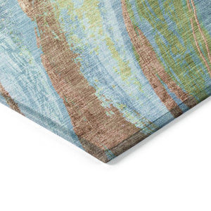 HomeRoots 8' Vibrant Blue Copper Green Round Abstract Rug - Stylish, Washable & Durable for Indoor/Outdoor Use 629909