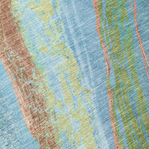 HomeRoots 8' Vibrant Blue Copper Green Round Abstract Rug - Stylish, Washable & Durable for Indoor/Outdoor Use 629909