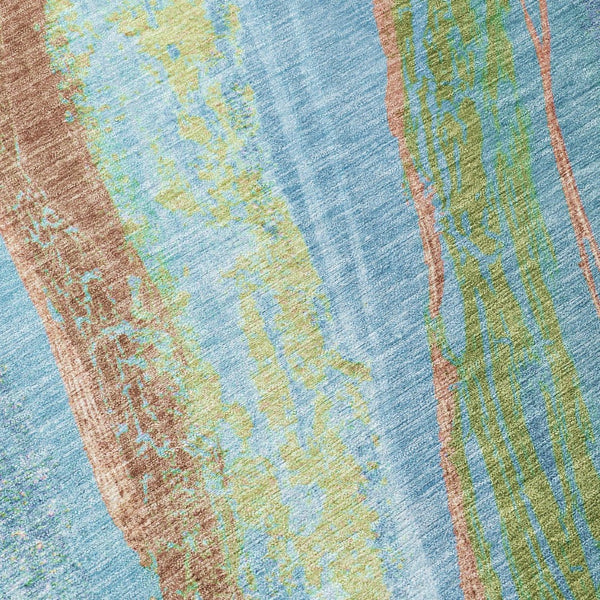HomeRoots 8' Vibrant Blue Copper Green Round Abstract Rug - Stylish, Washable & Durable for Indoor/Outdoor Use 629909