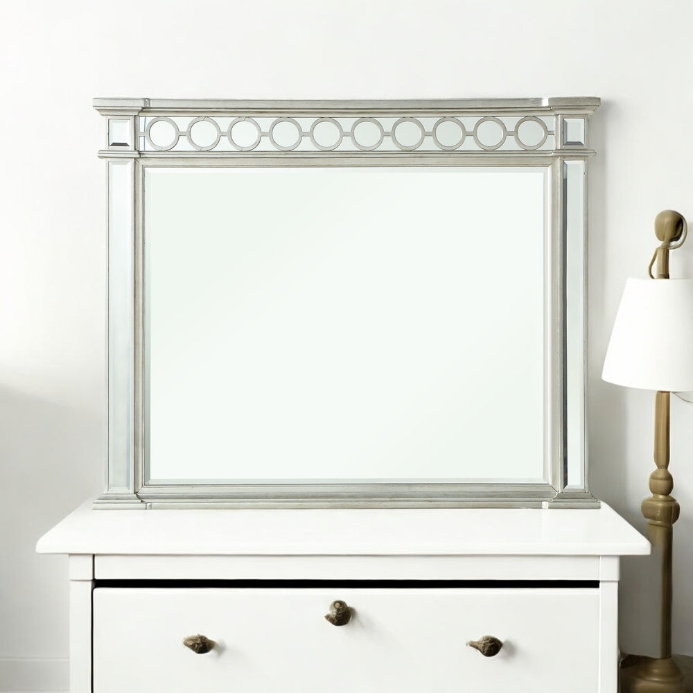 English Elm Varian Silver Mirrored Finished Designed Mirror with Beveled Edge, Sleek Synthetic Wood Frame, 36" B2726P261263