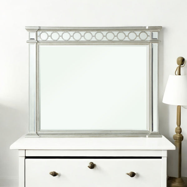 English Elm Varian Silver Mirrored Finished Designed Mirror with Beveled Edge, Sleek Synthetic Wood Frame, 36" B2726P261263