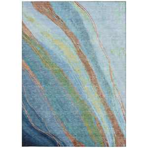 HomeRoots 8' X 10' Abstract Area Rug in Blue, Copper & Green – Stylish, Washable & Durable for Indoor/Outdoor Use 629910