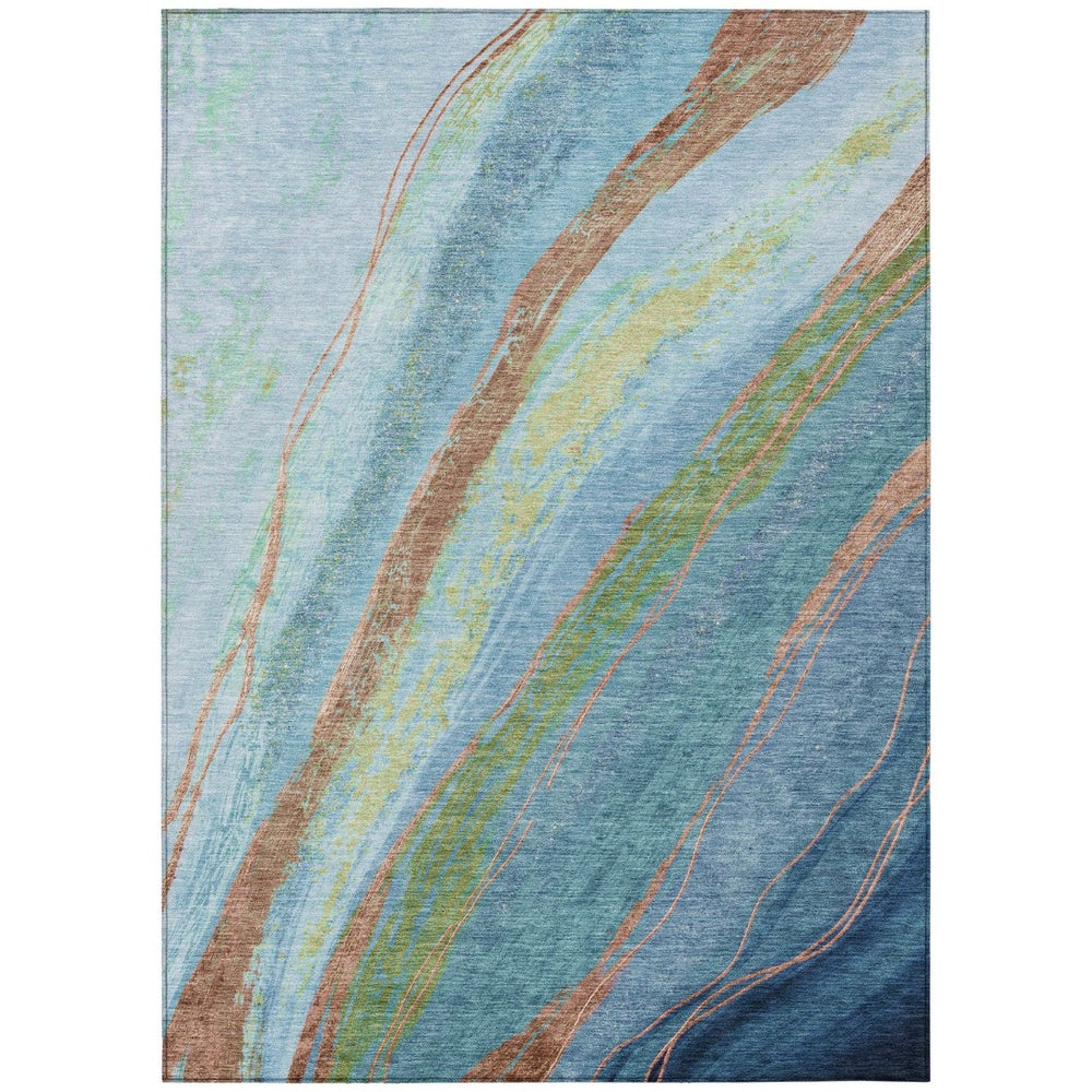 HomeRoots 8' X 10' Abstract Area Rug in Blue, Copper & Green – Stylish, Washable & Durable for Indoor/Outdoor Use 629910