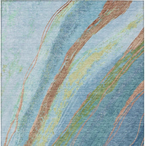 HomeRoots 10' X 14' Vibrant Blue Copper Green Abstract Washable Area Rug for Indoor & Outdoor Elegance 629912