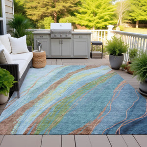 HomeRoots 10' X 14' Vibrant Blue Copper Green Abstract Washable Area Rug for Indoor & Outdoor Elegance 629912