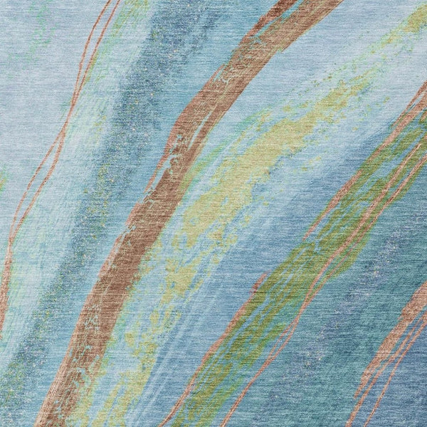 HomeRoots 10' X 14' Vibrant Blue Copper Green Abstract Washable Area Rug for Indoor & Outdoor Elegance 629912