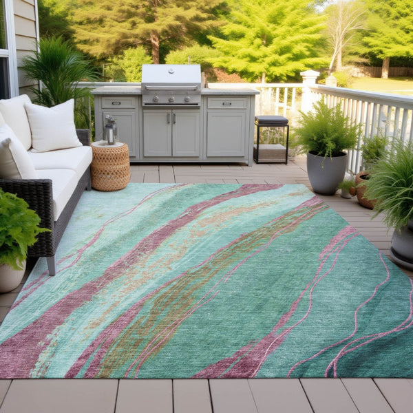 HomeRoots 5' X 8' Abstract Green, Blush, and Peach Washable Area Rug for Indoor & Outdoor Spaces, Durable & Stylish 629914