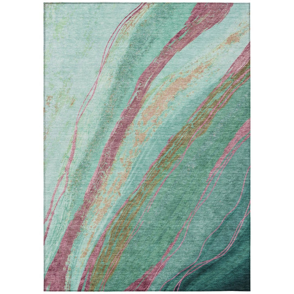 HomeRoots 5' X 8' Abstract Green, Blush, and Peach Washable Area Rug for Indoor & Outdoor Spaces, Durable & Stylish 629914