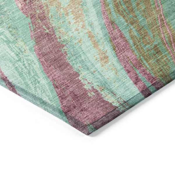 HomeRoots 5' X 8' Abstract Green, Blush, and Peach Washable Area Rug for Indoor & Outdoor Spaces, Durable & Stylish 629914