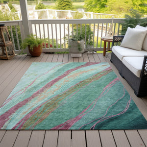 HomeRoots 5' X 8' Abstract Green, Blush, and Peach Washable Area Rug for Indoor & Outdoor Spaces, Durable & Stylish 629914