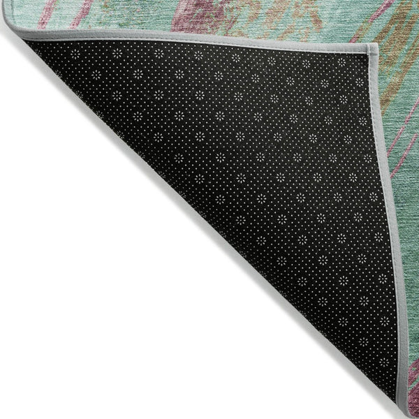 HomeRoots 8' Round Abstract Area Rug in Green, Blush & Peach – Stylish, Washable & Durable for Indoor/Outdoor Use 629915