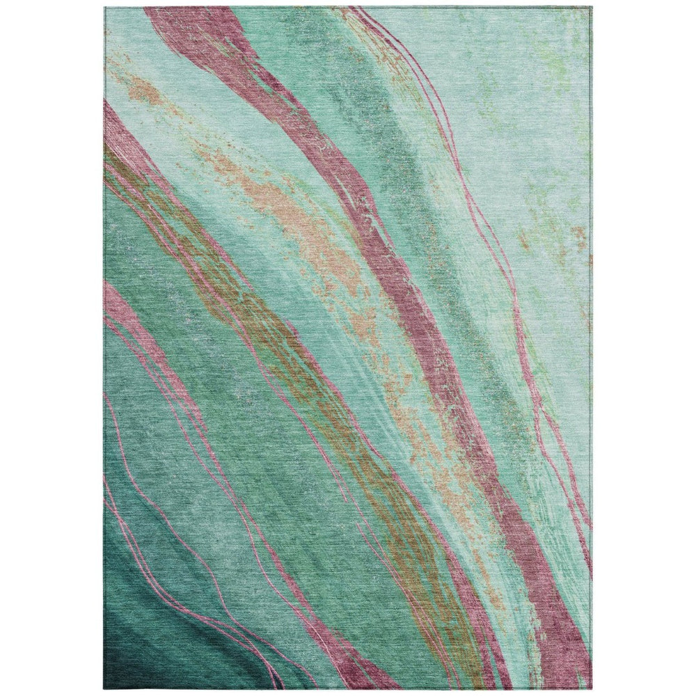 HomeRoots 8' X 10' Abstract Green, Blush & Peach Washable Area Rug – Stylish Indoor/Outdoor Decor Solution! 629916