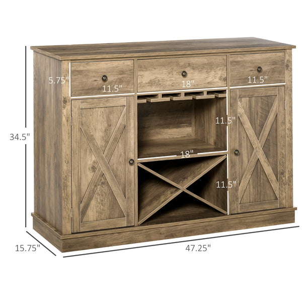 English Elm Homcom Rustic Oak Farmhouse Coffee Bar Cabinet With Wine Rack, Drawers & Versatile Storage Solutions W2225P217399