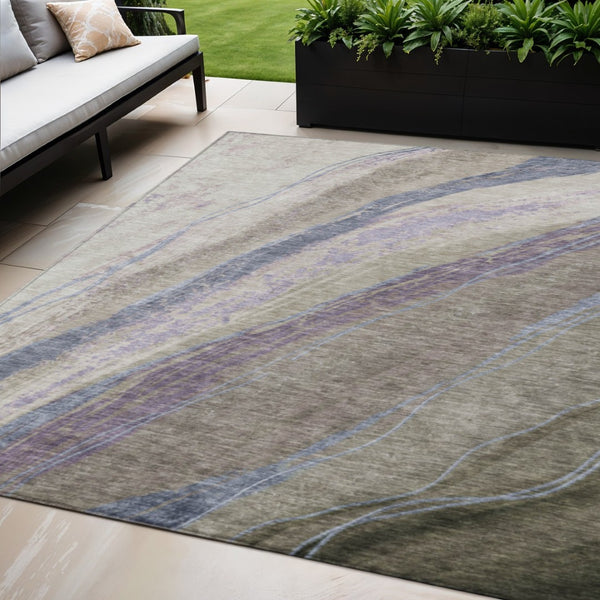 HomeRoots 5' X 8' Abstract Area Rug in Brown, Taupe & Purple - Stylish, Washable, Indoor/Outdoor Versatility! 629920