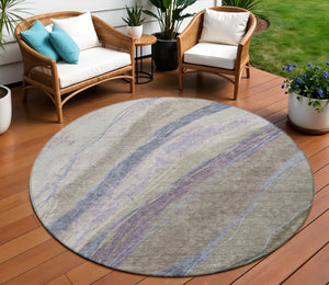 HomeRoots 8' Modern Round Abstract Area Rug in Brown, Taupe & Purple - Washable for Indoor/Outdoor Use! 629921