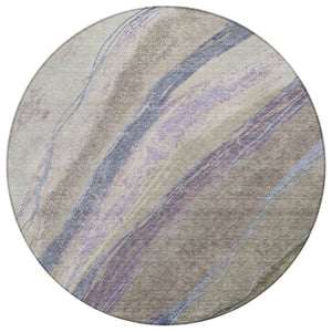 HomeRoots 8' Modern Round Abstract Area Rug in Brown, Taupe & Purple - Washable for Indoor/Outdoor Use! 629921