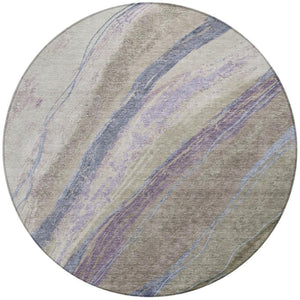 HomeRoots 8' Modern Round Abstract Area Rug in Brown, Taupe & Purple - Washable for Indoor/Outdoor Use! 629921