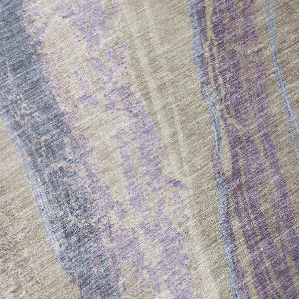 HomeRoots 8' Modern Round Abstract Area Rug in Brown, Taupe & Purple - Washable for Indoor/Outdoor Use! 629921