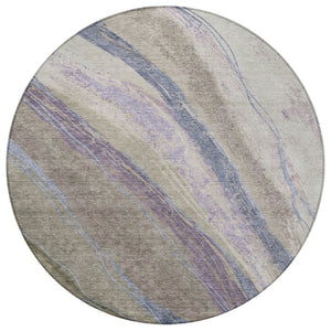 HomeRoots 8' Modern Round Abstract Area Rug in Brown, Taupe & Purple - Washable for Indoor/Outdoor Use! 629921