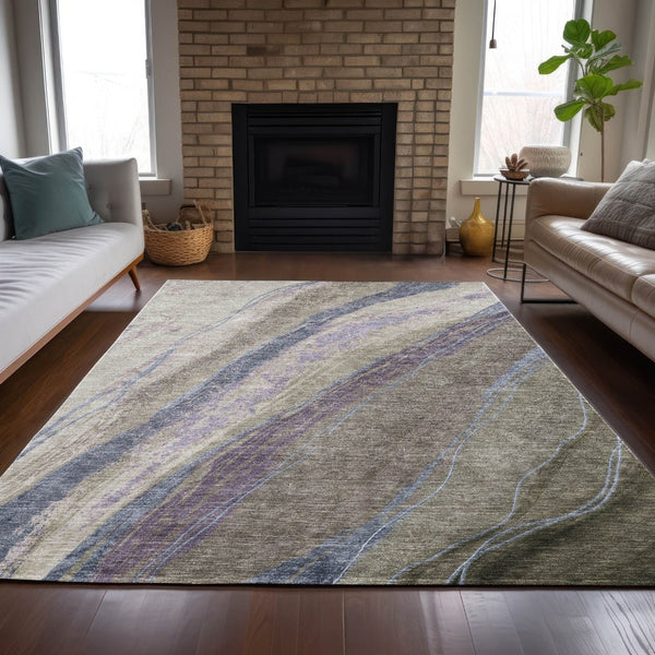 HomeRoots 9' X 12' Abstract Washable Area Rug in Brown, Taupe & Purple – Durable for Indoor & Outdoor Use 629923