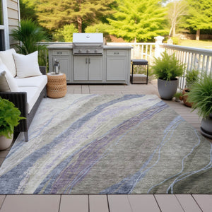 HomeRoots 10' Durable Brown Taupe & Purple Abstract Washable Area Rug for Indoor/Outdoor Spaces, Modern Style 629924