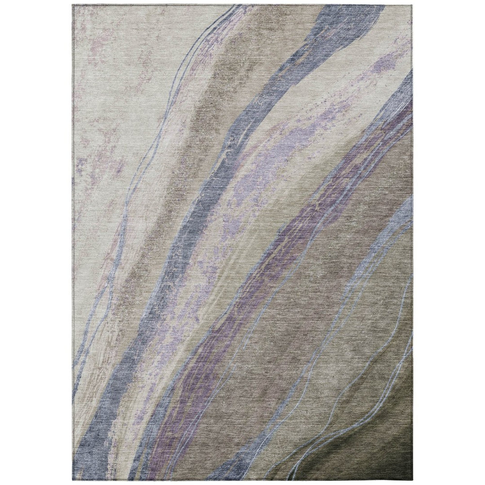 HomeRoots 10' Durable Brown Taupe & Purple Abstract Washable Area Rug for Indoor/Outdoor Spaces, Modern Style 629924