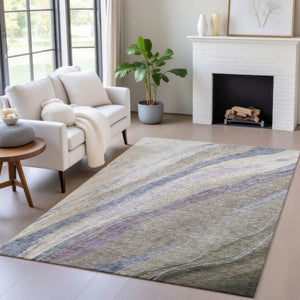 HomeRoots 10' Durable Brown Taupe & Purple Abstract Washable Area Rug for Indoor/Outdoor Spaces, Modern Style 629924