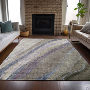 HomeRoots 10' Durable Brown Taupe & Purple Abstract Washable Area Rug for Indoor/Outdoor Spaces, Modern Style 629924