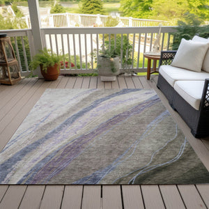 HomeRoots 10' Durable Brown Taupe & Purple Abstract Washable Area Rug for Indoor/Outdoor Spaces, Modern Style 629924