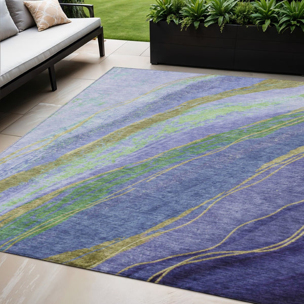 HomeRoots 5' Abstract Area Rug in Purple, Green & Gold – Washable Indoor/Outdoor Design for Modern Spaces 629926
