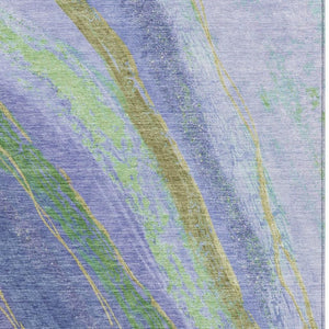 HomeRoots 5' Abstract Area Rug in Purple, Green & Gold – Washable Indoor/Outdoor Design for Modern Spaces 629926
