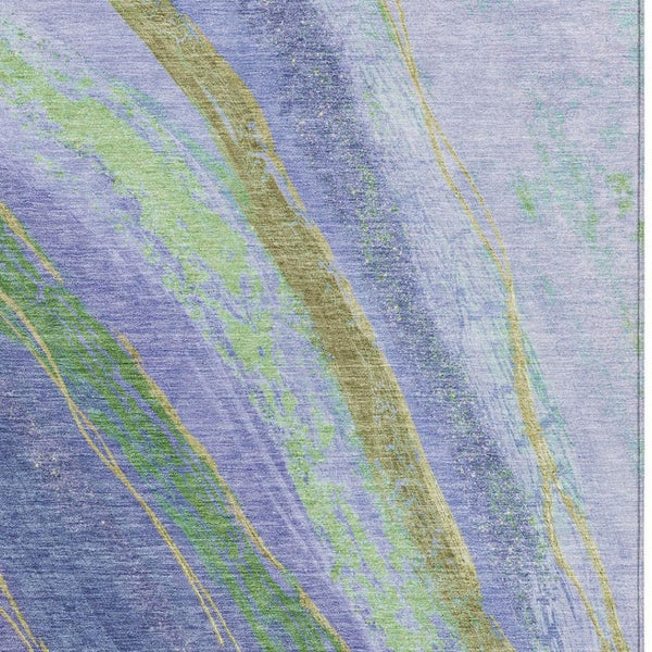 HomeRoots 5' Abstract Area Rug in Purple, Green & Gold – Washable Indoor/Outdoor Design for Modern Spaces 629926